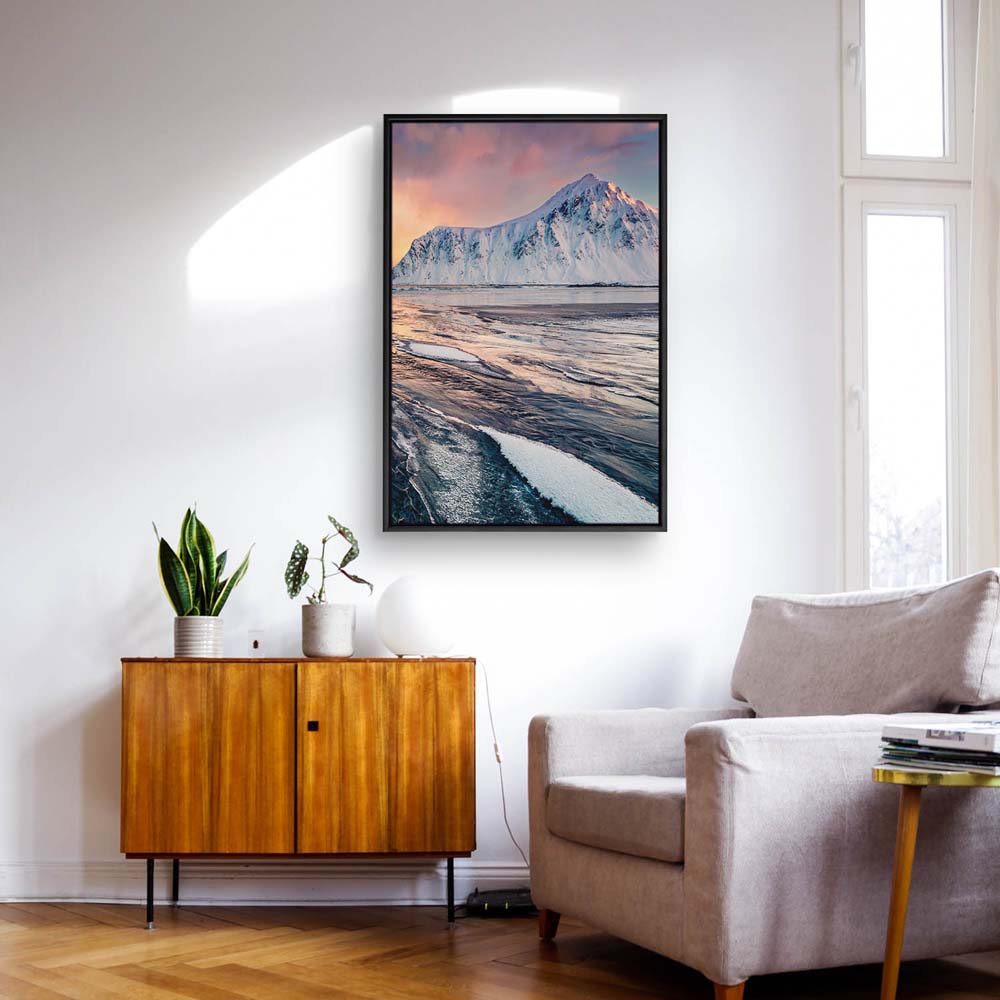 Berge & Meer Norwegen, Skagsanden beach im schwarzen Bilderrahmen, 120x60cm