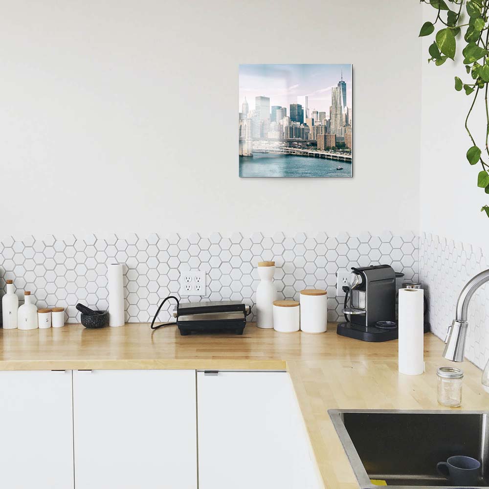 Skyline NYC Manhatten mit Bridge als Acrylglasverbund Bild 150x50cm