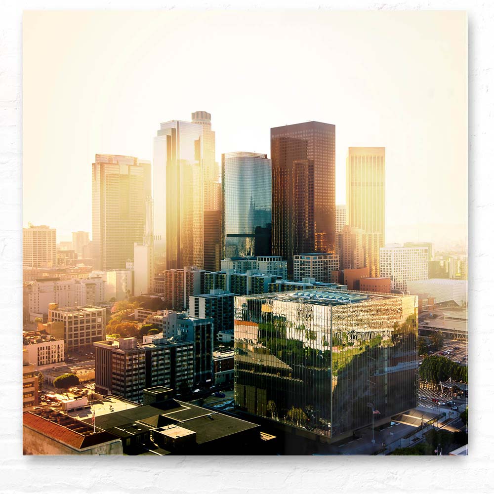 Skyline Los Angeles Sunset als Acrylglas Bild 50x50cm