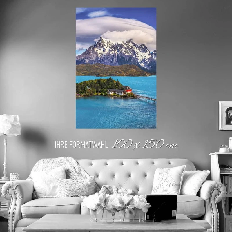 Berge & Gebirge Lake Pehoe Patagonien Poster XXL 100x150cm im Hochformat