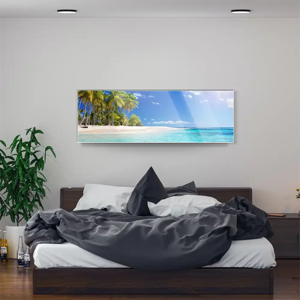 Strand & Meer Beach Palmen als Acrylglasverbund Bild 150x50cm