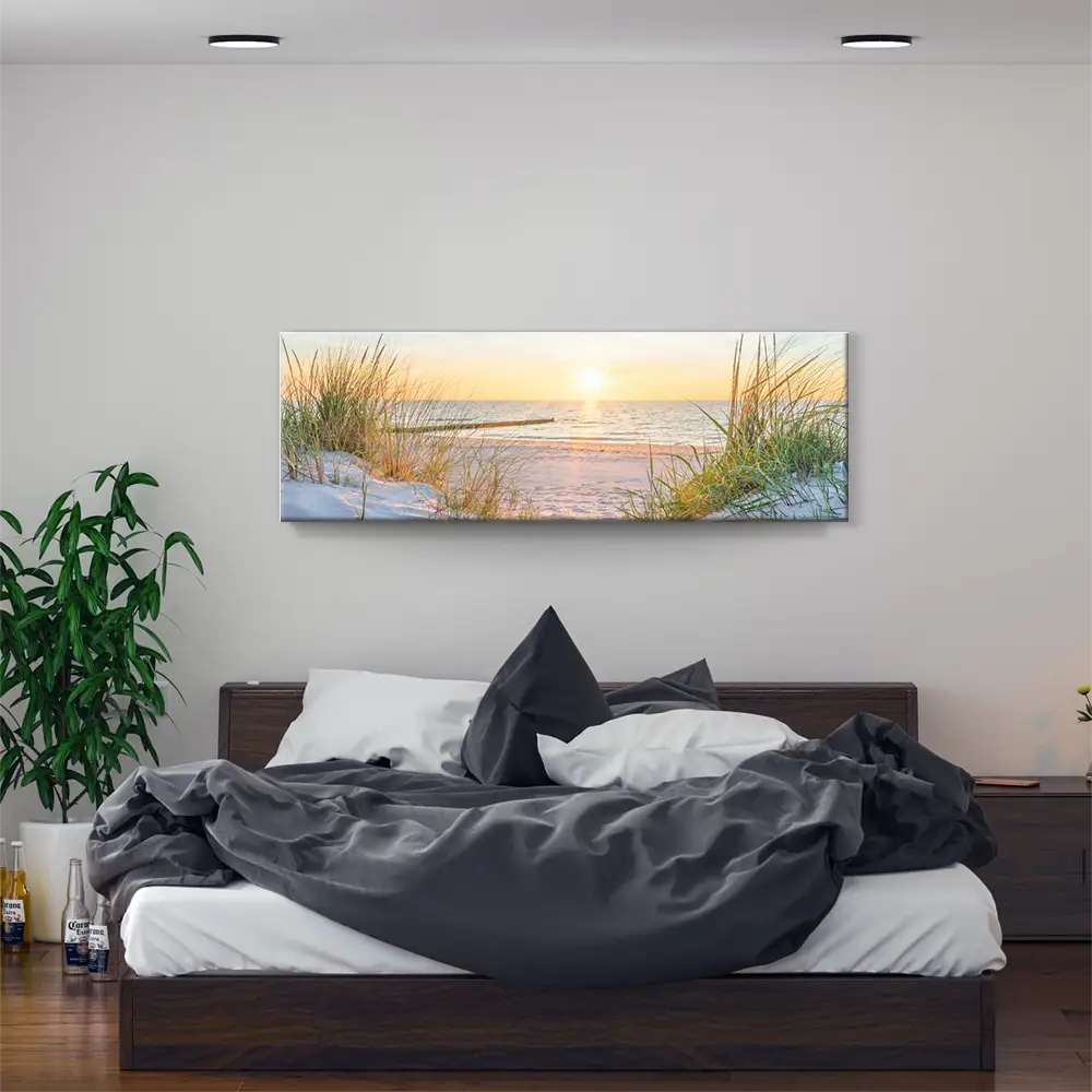 Strand & Meer Ostsee Sonnenuntergang als Leinwand Bild 150x50cm