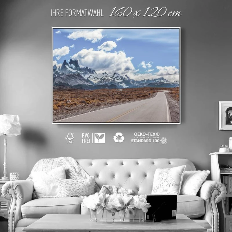 Berge & Gebirge Fitz Roy im weißen Bilderrahmen, 160x120cm