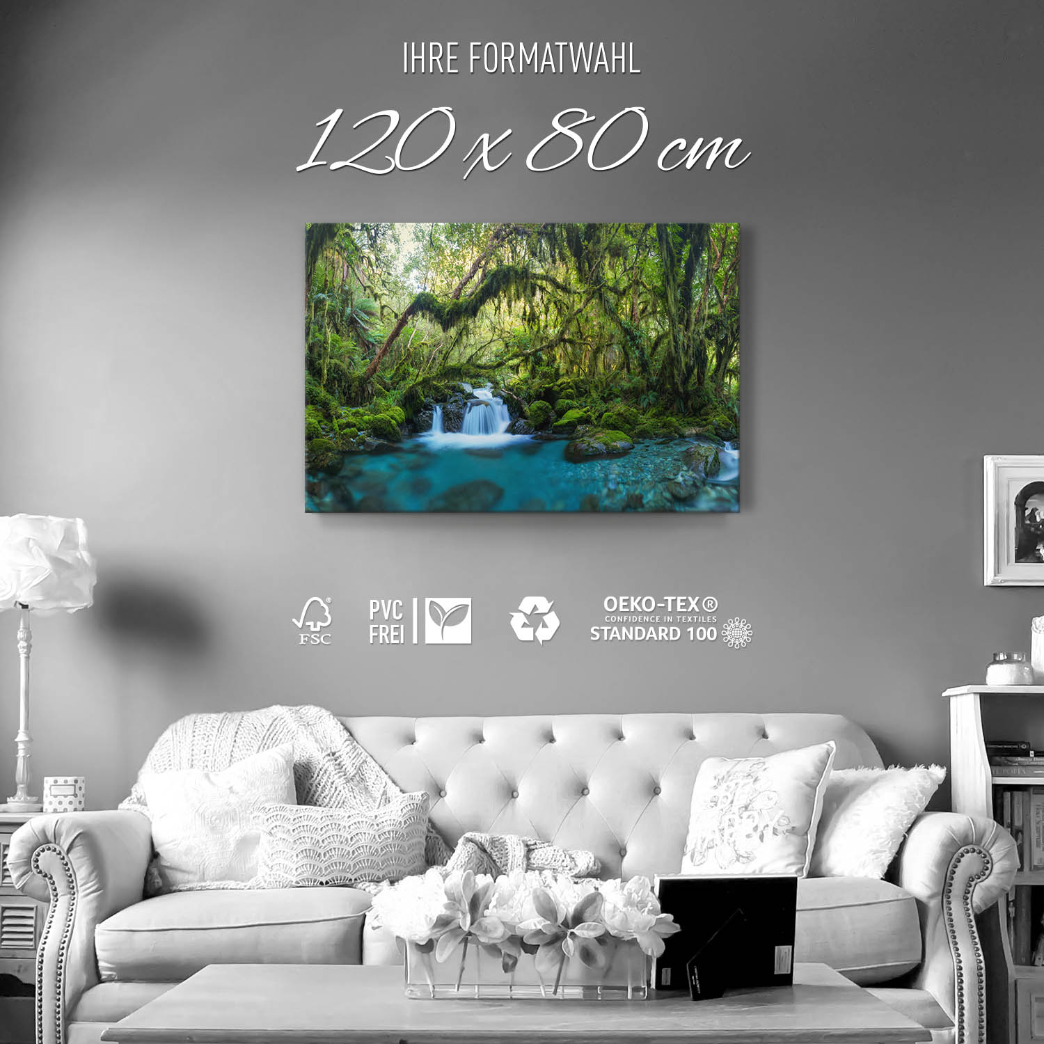 Dschungel idylischer Bachlauf als Keilrahmenbild 120x80cm