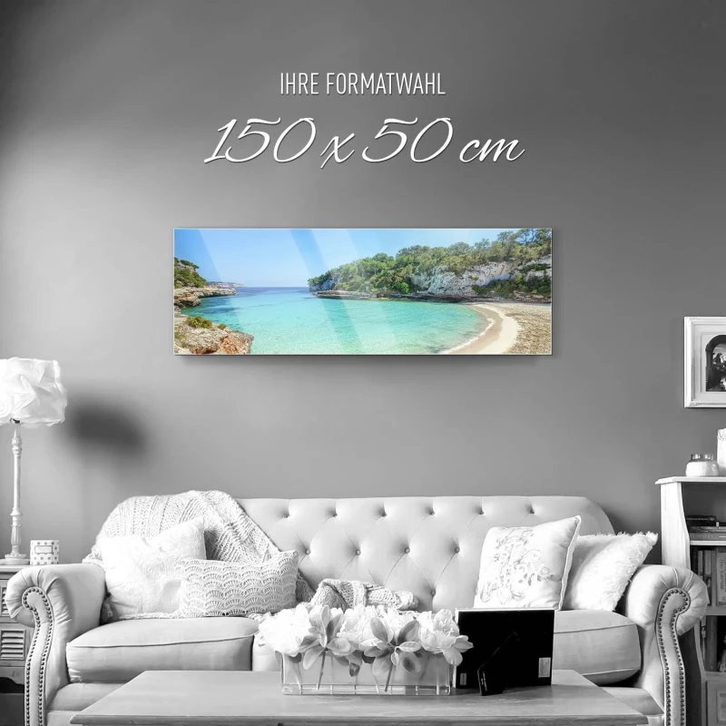 Strand & Meer Cala Llombards, Insel Mallorca als Acrylglasverbund Bild 150x50cm