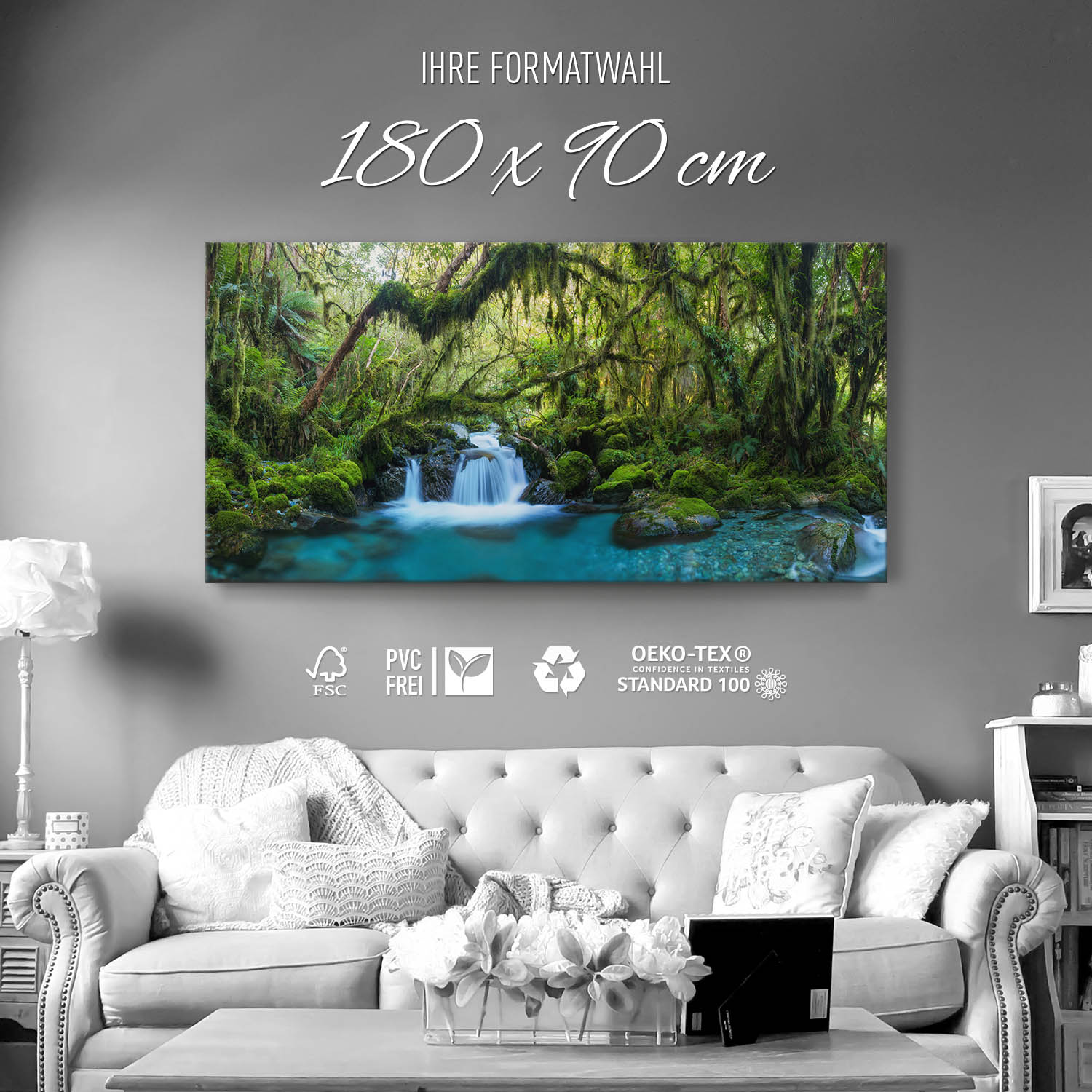 Dschungel idylischer Bachlauf als Keilrahmenbild 180x90cm