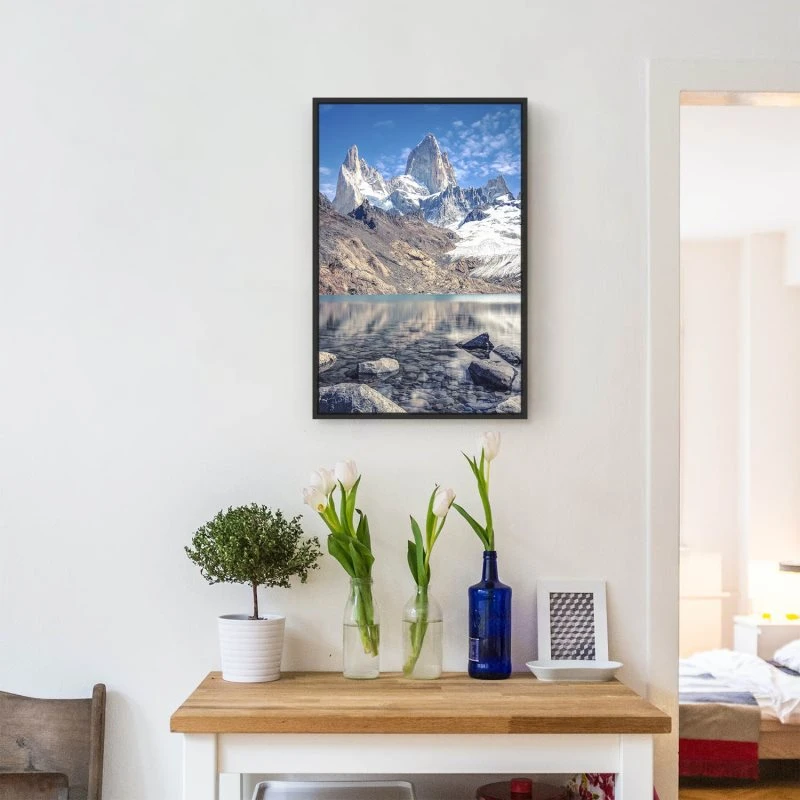 Berge & Gebirge Fitz Roy und  Cerro Torre im Hochformat 100x150cm mit schwarzen Bilderrahmen
