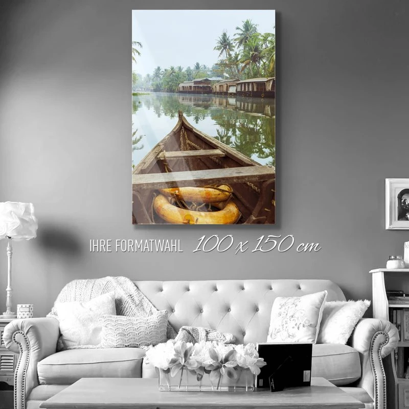 Flüsse & Seen im Hochformat, 100x150cm Kumarakom Indien als XXL Acrylglasverbund Bild