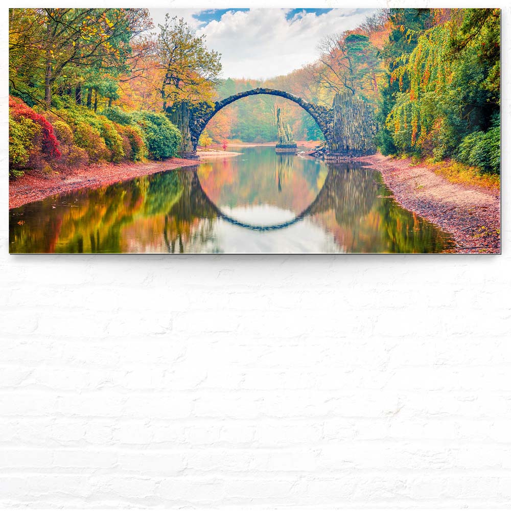 Wald & Bäume Herbst Rakotzbrücke, Kromlau als Acrylglasverbund Bild 180x90cm