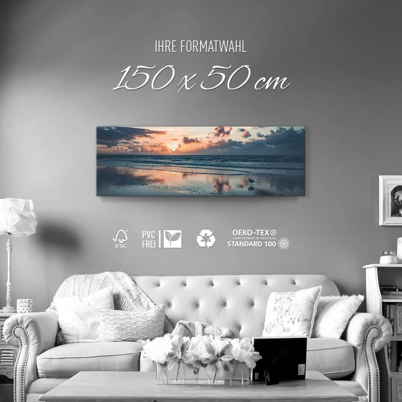 Strand & Meer Sonnenuntergang Nordsee als Leinwand Bild 150x50cm