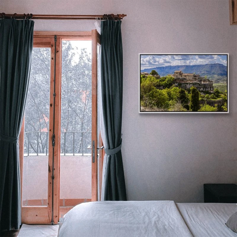 Berge & Gebirge Spanien Dorf Siurana im weißen Bilderrahmen, 120x60cm
