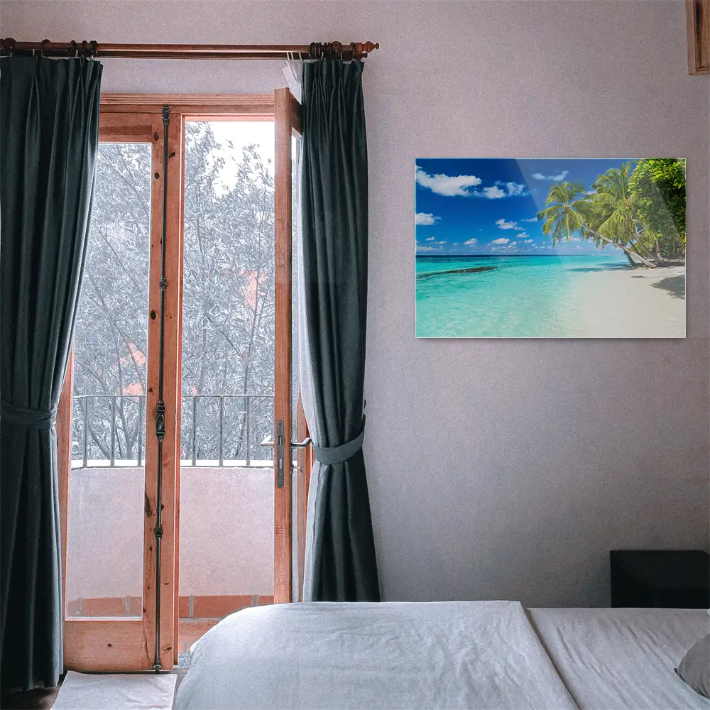 Strand & Meer Sandstrand mit Palmen als Acrylglas Bild 120x60cm