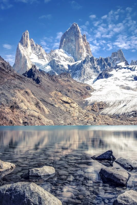 Poster 40x60cm im Hochformat, Fitz Roy und  Cerro Torre Berge & Gebirge