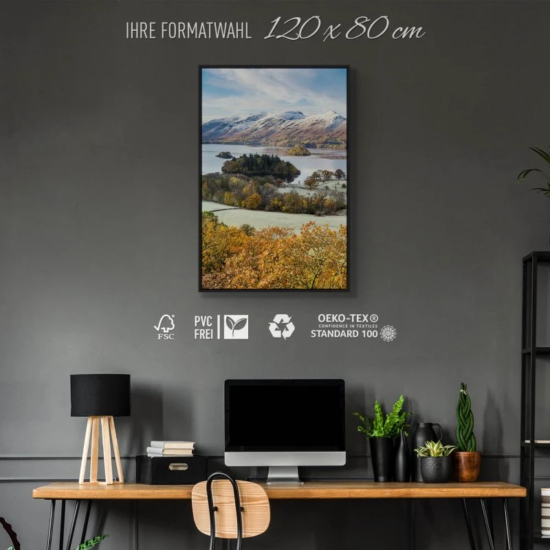 Berge & Gebirge Derwent Water England im Hochformat 80x120cm mit schwarzen Bilderrahmen