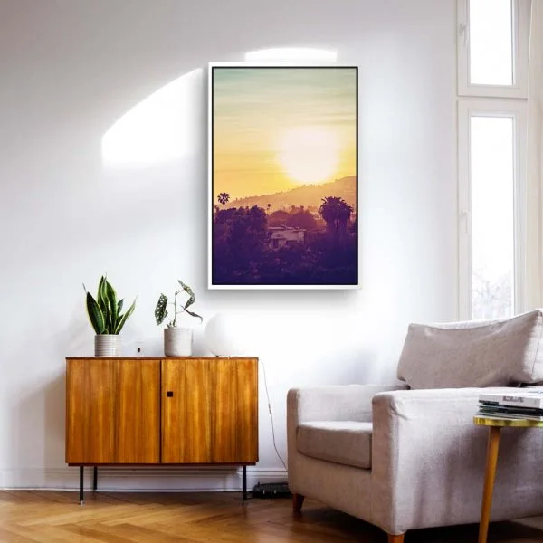 Skyline Los Angeles sunset im weißen Bilderrahmen, 120x60cm
