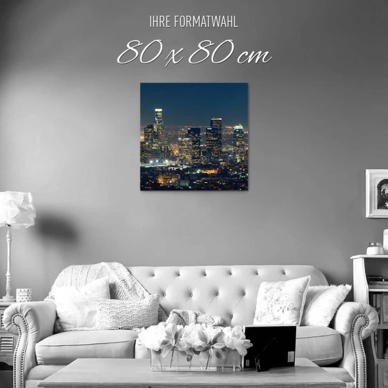 Skyline Los Angeles Nachts als Alu-Dibond Bild 80x80cm