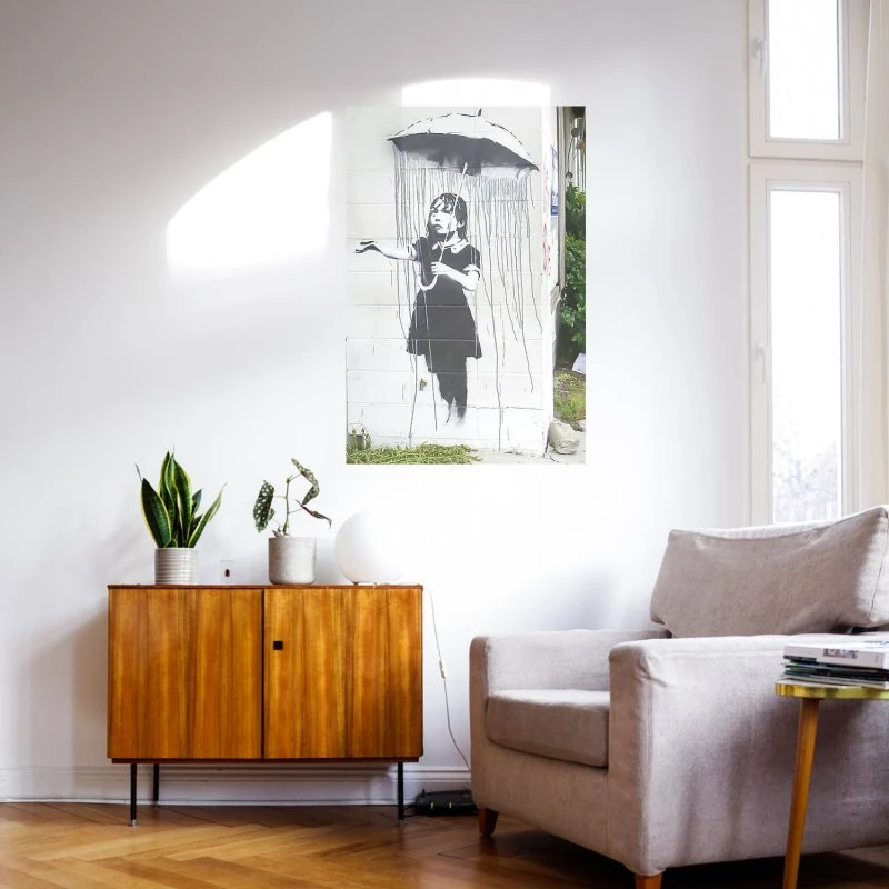Poster 40x60cm im Hochformat, girl with umbrella Banksy Art