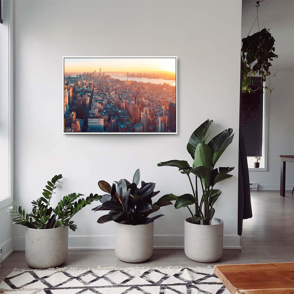 Skyline Manhatten von oben im weißen Bilderrahmen, 50x50cm