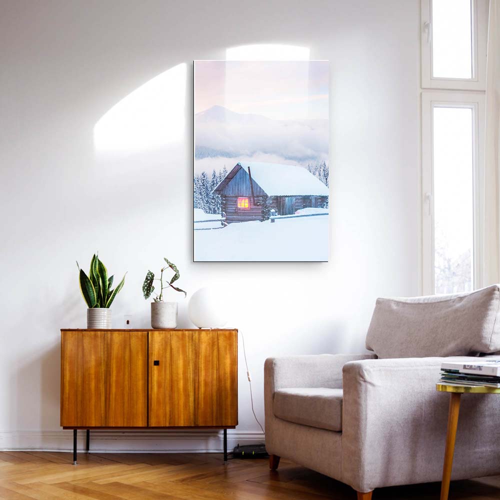 Berge & Gebirge Winterhütte als Acrylglasverbund Bild 180x120cm