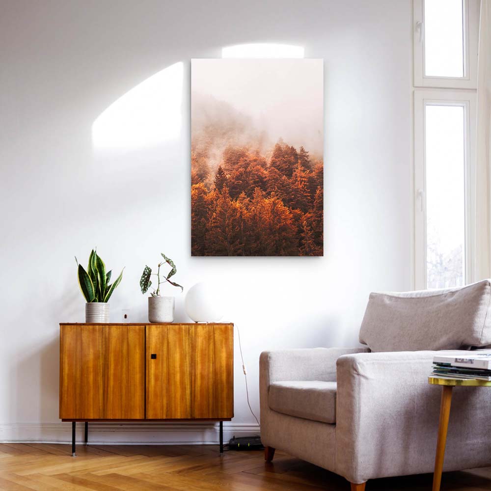 Poster 50x50cm Herbst Nebelwald Wald & Bäume