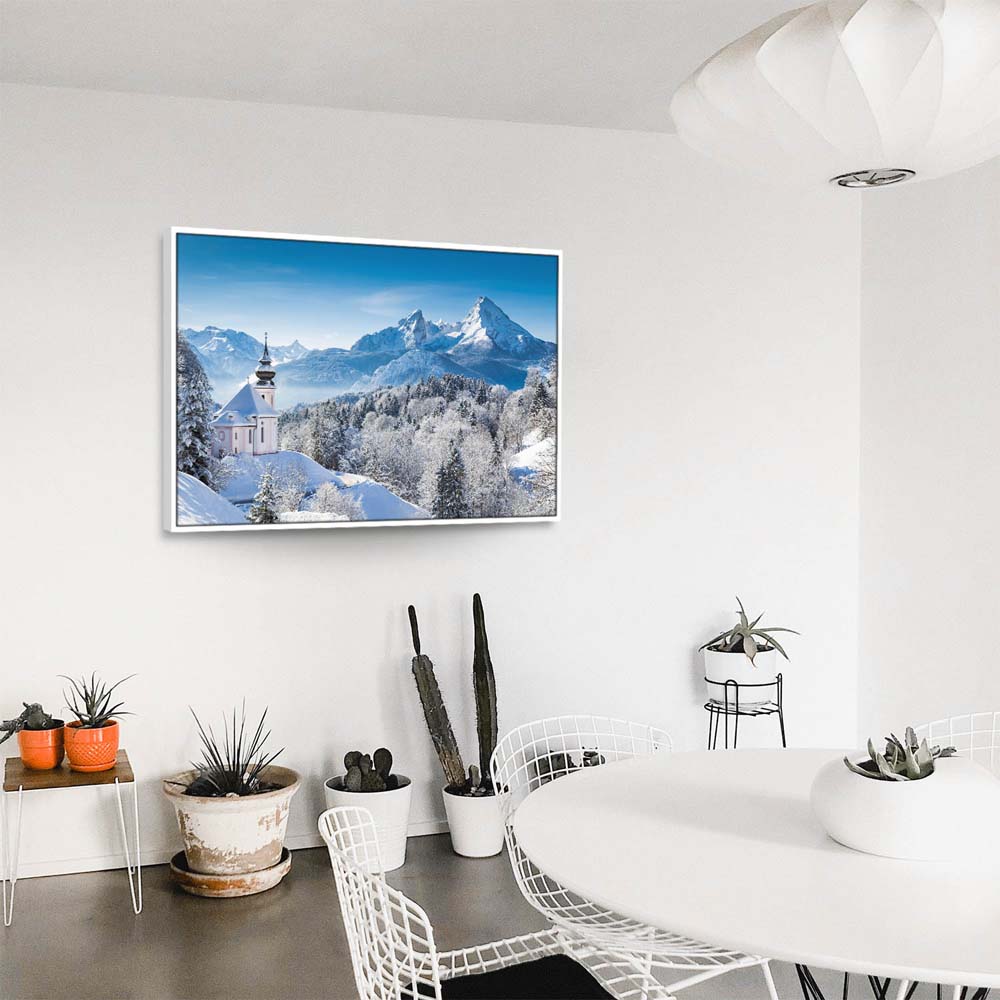 Berge & Gebirge Winter in den Alpen im weißen Bilderrahmen, 180x90cm
