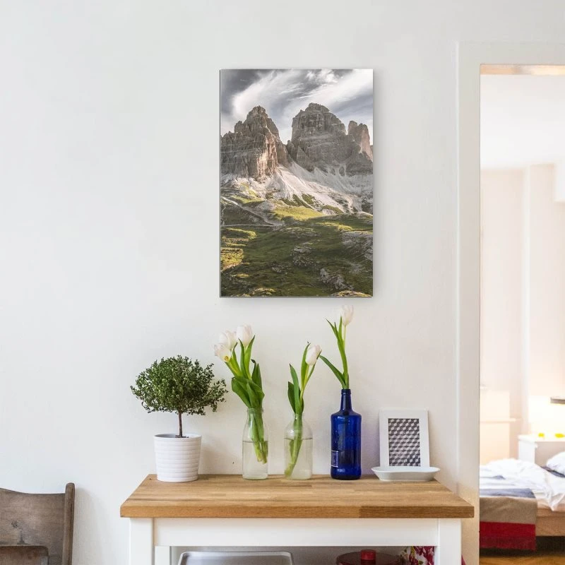 XXL Berge & Gebirge Alu-Dibond Bild im Hochformat 100x150cm, Motiv 3 Zinnen Dolomiten