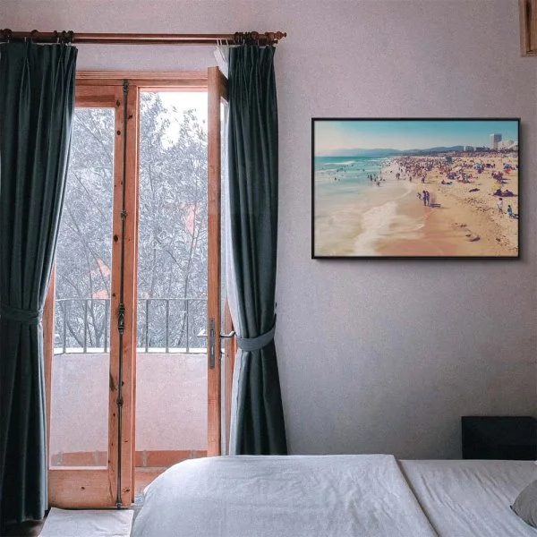 Strand & Meer Santa Monica Beach Los Angeles im schwarzen Bilderrahmen, 110x50cm