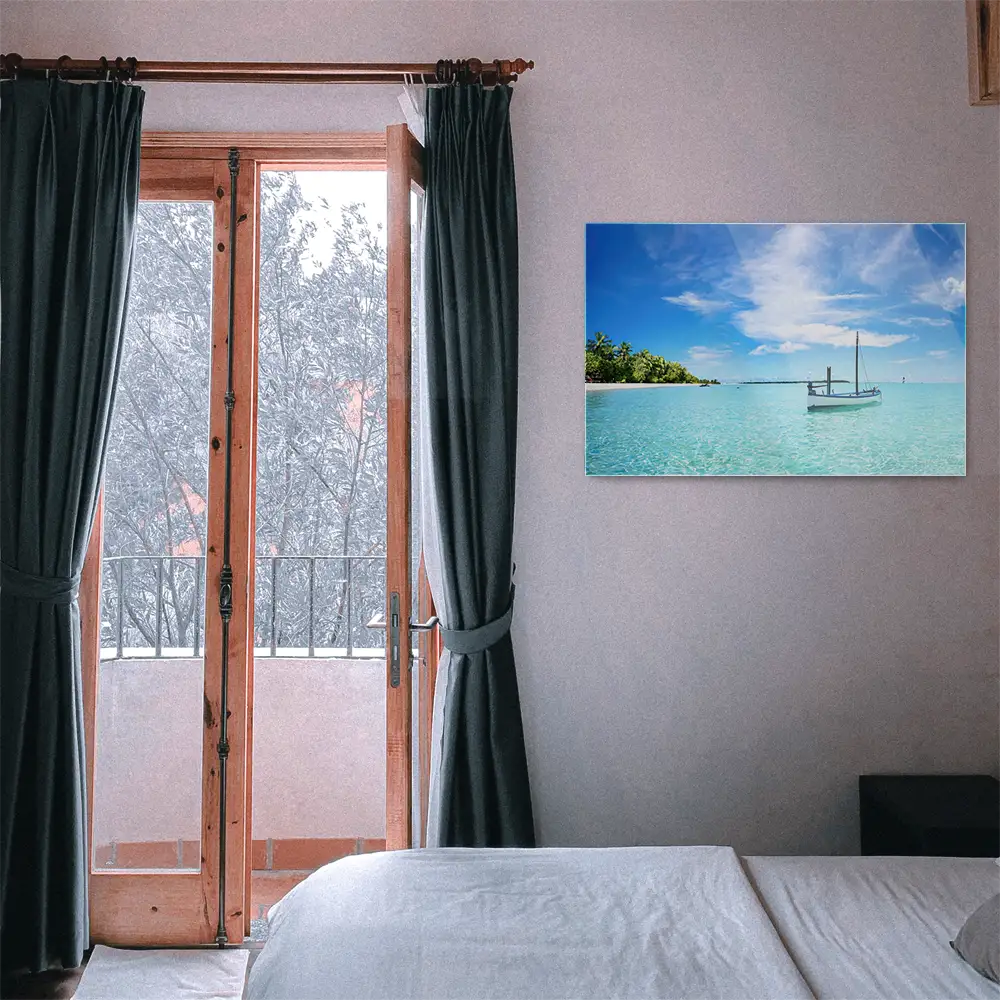 Strand & Meer Karibik Boot als Acrylglas Bild 120x60cm