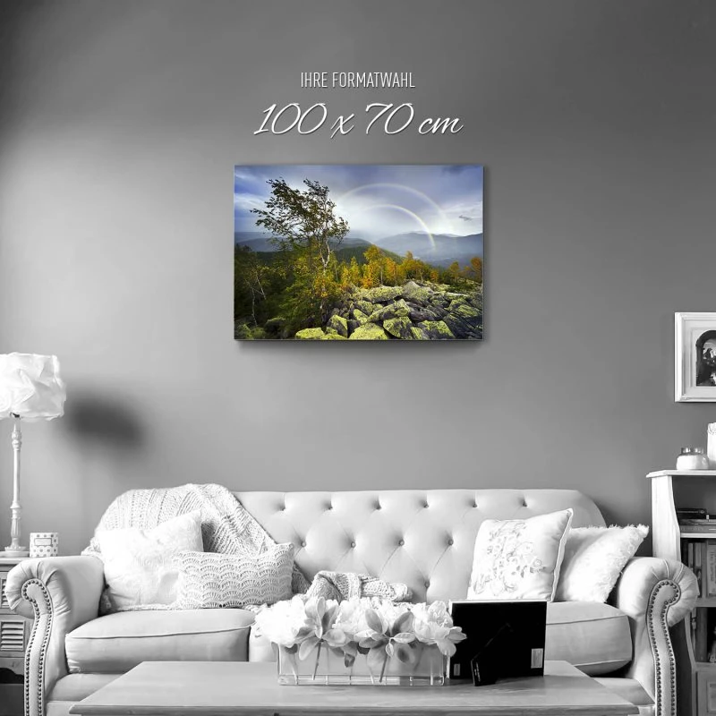 Alu-Dibond Bild Regenbogen, Berge & Gebirge, 100x70cm groß