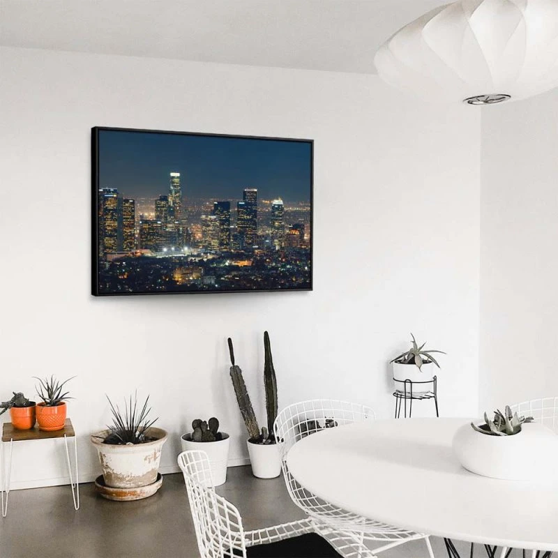 Skyline Los Angeles Nachts im schwarzen Bilderrahmen, 180x90cm