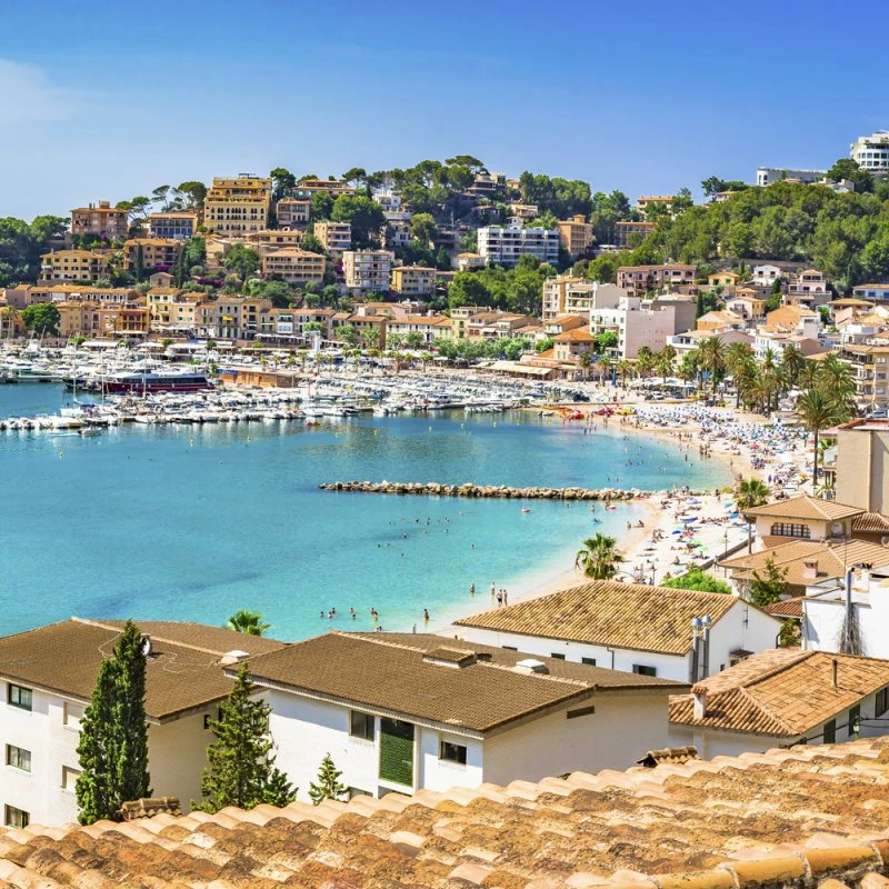 Strand & Meer Port de Soller, Mallorca im schwarzen Bilderrahmen, 50x50cm