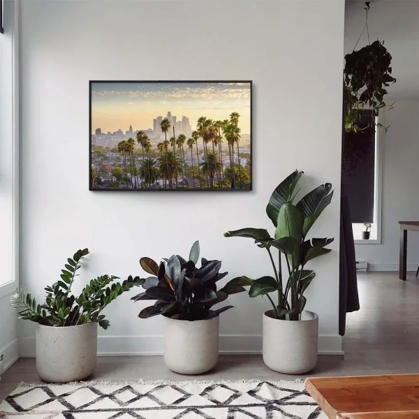 Skyline Los Angeles Palmen im schwarzen Bilderrahmen, 200x150cm