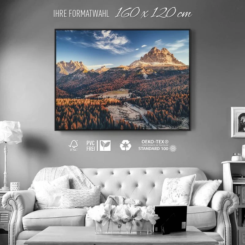 Berge & Gebirge Nationalpark Drei Zinnen Italien im schwarzen Bilderrahmen, 160x120cm