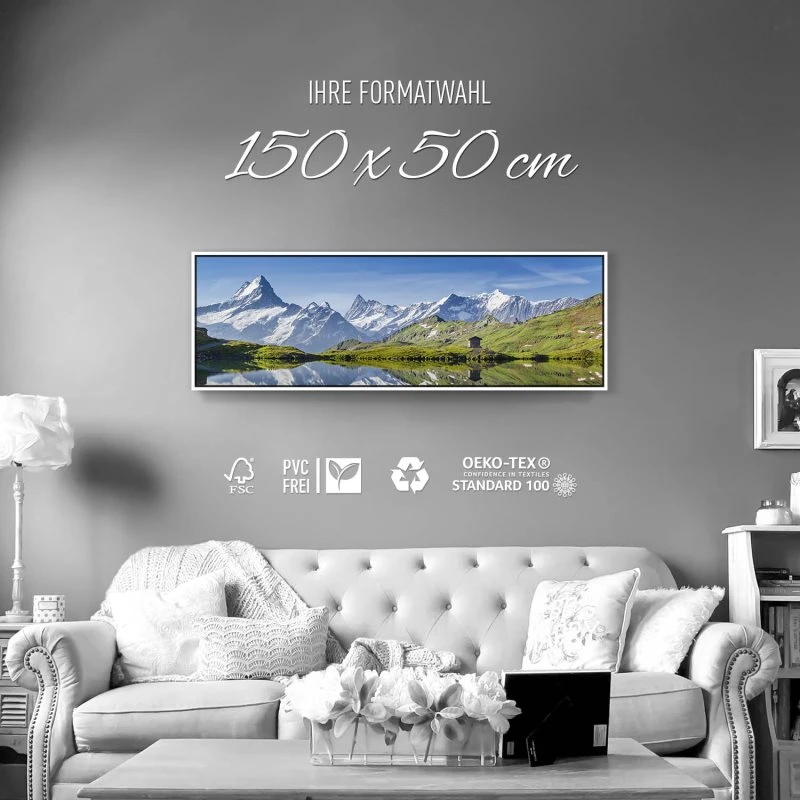 Berge & Gebirge Bachalpsee Schweiz im weißen Bilderrahmen, 150x50cm