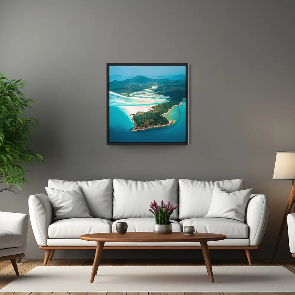Strand & Meer Panorama Australien im schwarzen Bilderrahmen, 80x80cm