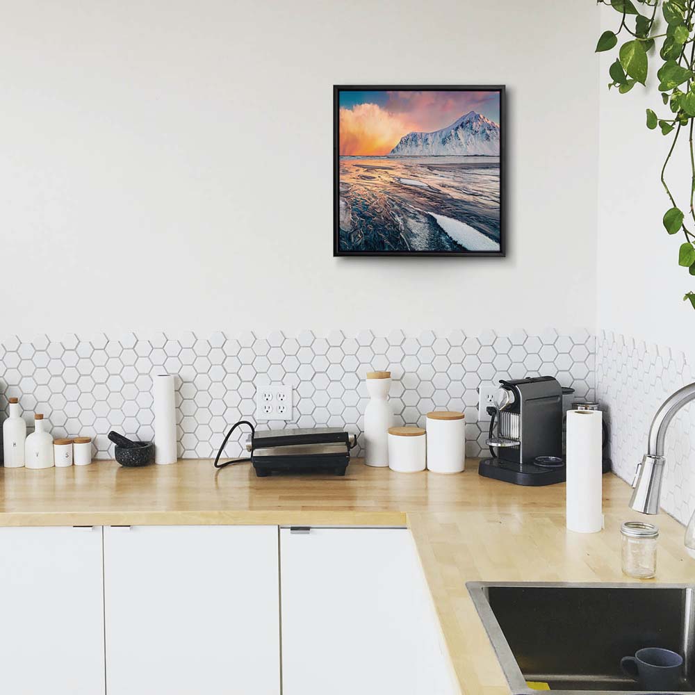 Berge & Meer Norwegen, Skagsanden beach im schwarzen Bilderrahmen, 120x60cm