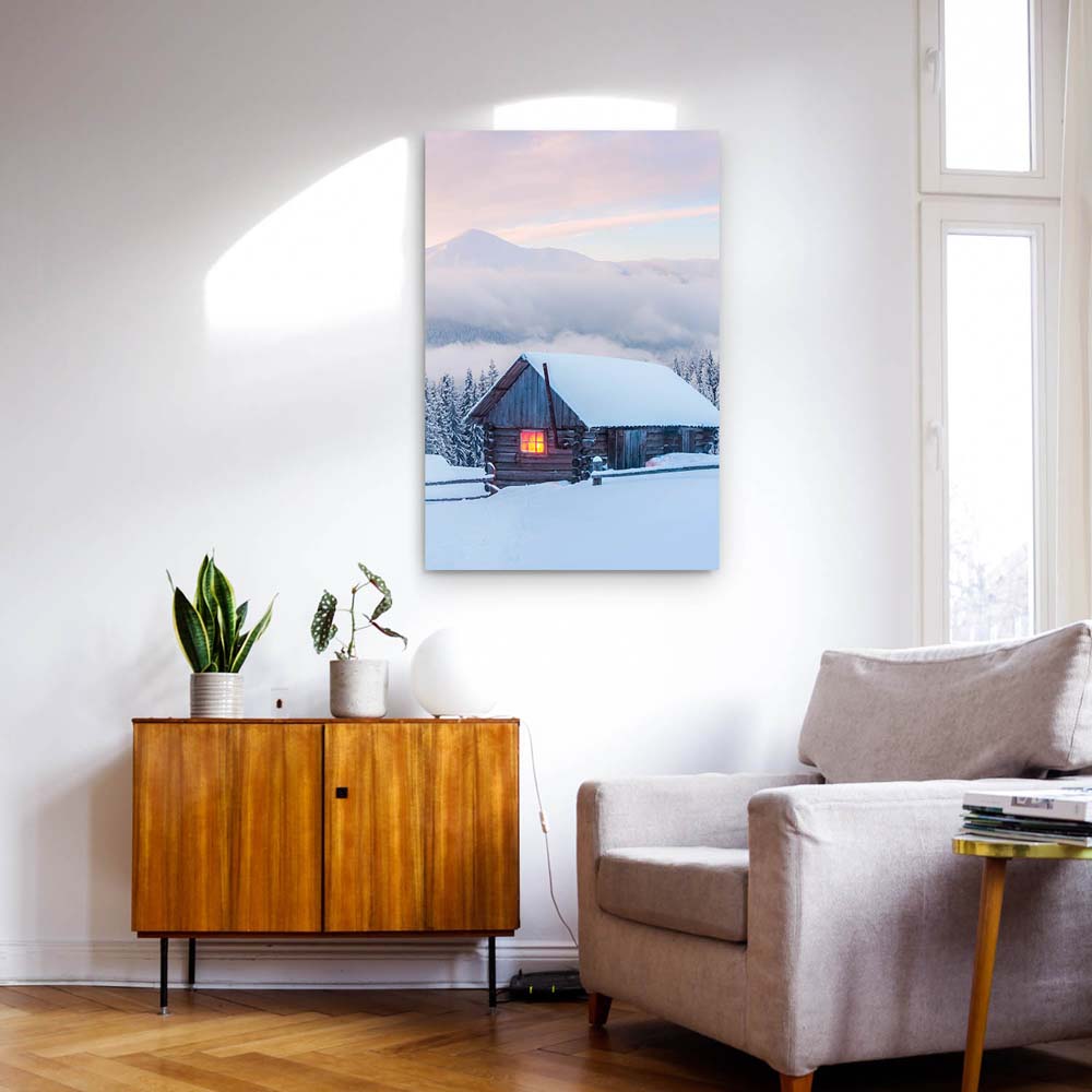 Poster 60x90cm im Hochformat, Winterhütte Berge & Gebirge