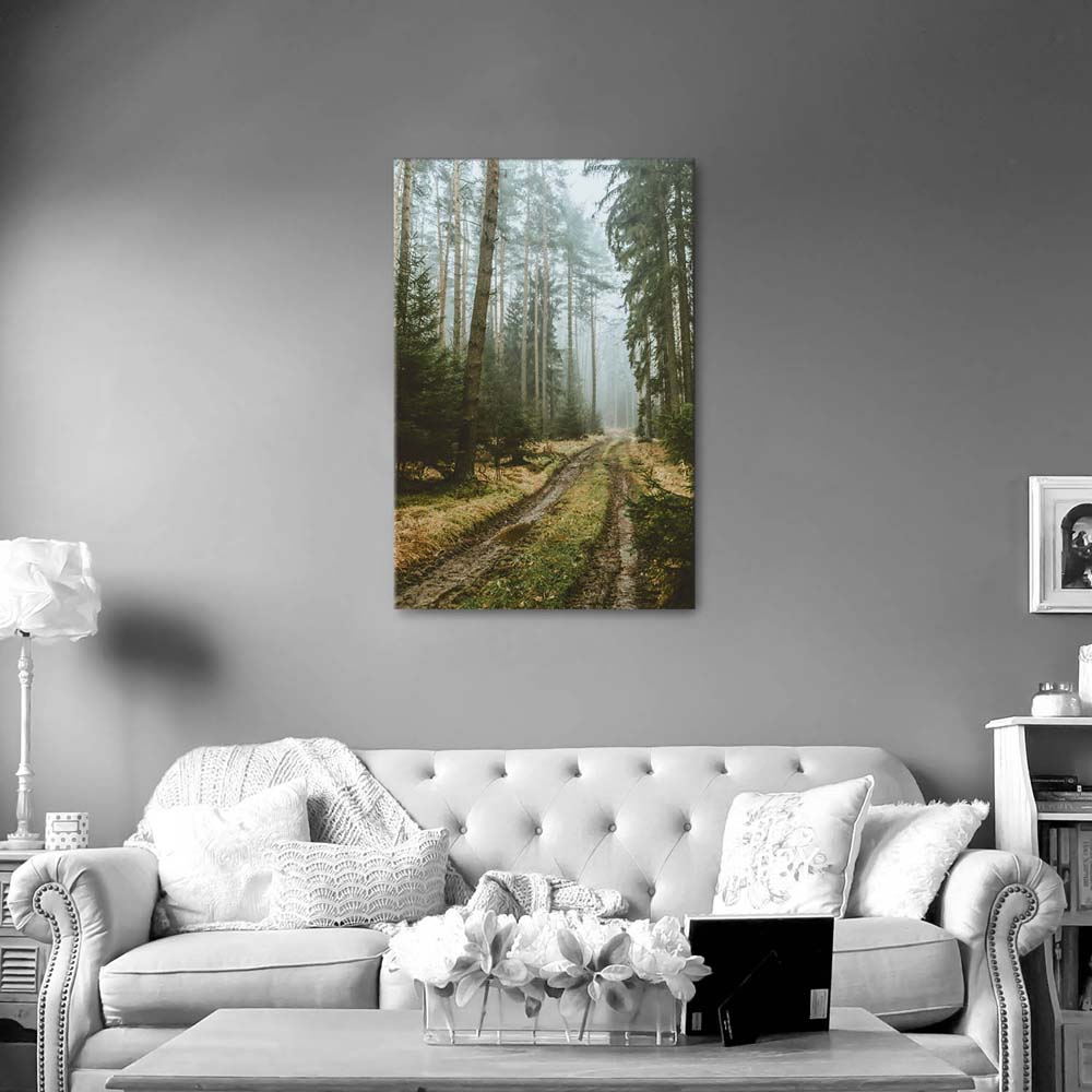 Leinwandbild Hochformat Wald Spaziergang 80x120cm
