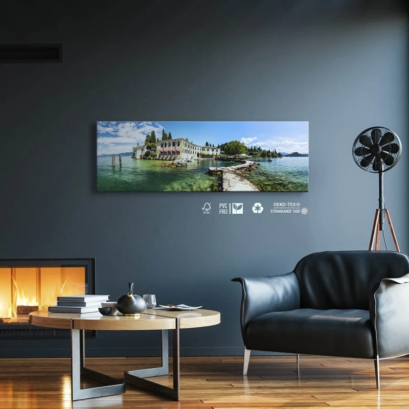 Strand & Meer Punta San Vigilio, Gardasee als Leinwand Bild 150x50cm