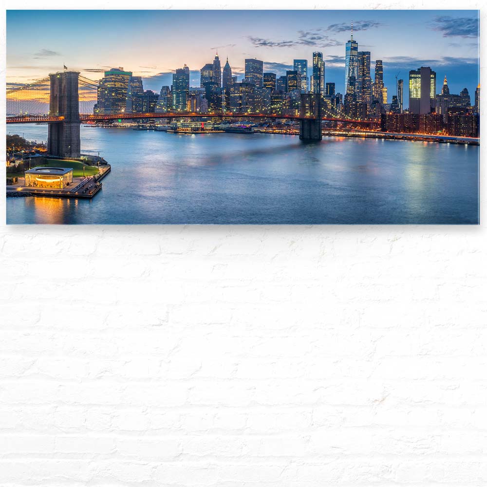 Acrylglasbild Skyline, Brooklyn Brigde Night, 110x50cm groß