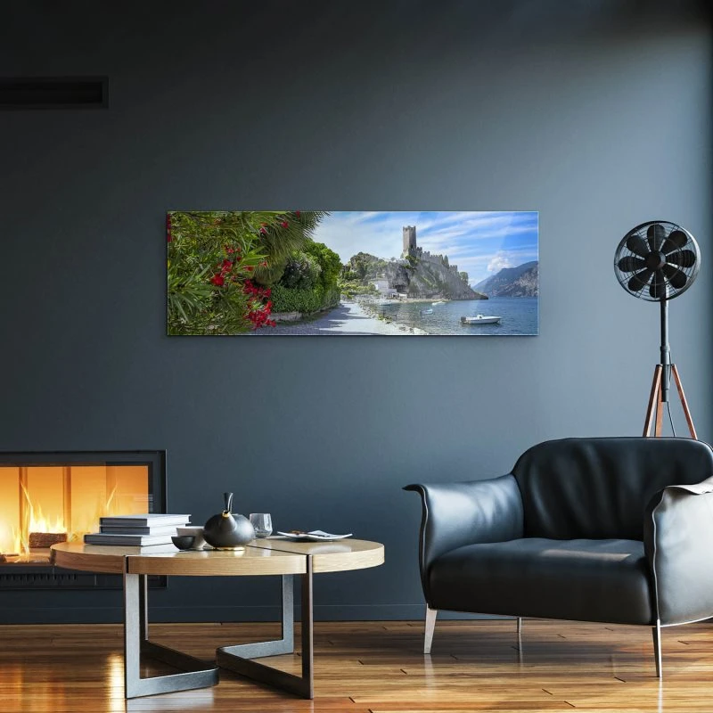 Strand & Meer Gardasee Malcesine als Acrylglasverbund Bild 150x50cm