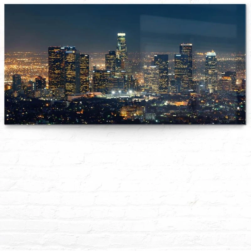 Skyline Los Angeles Nachts als Acrylglasverbund Bild 180x90cm