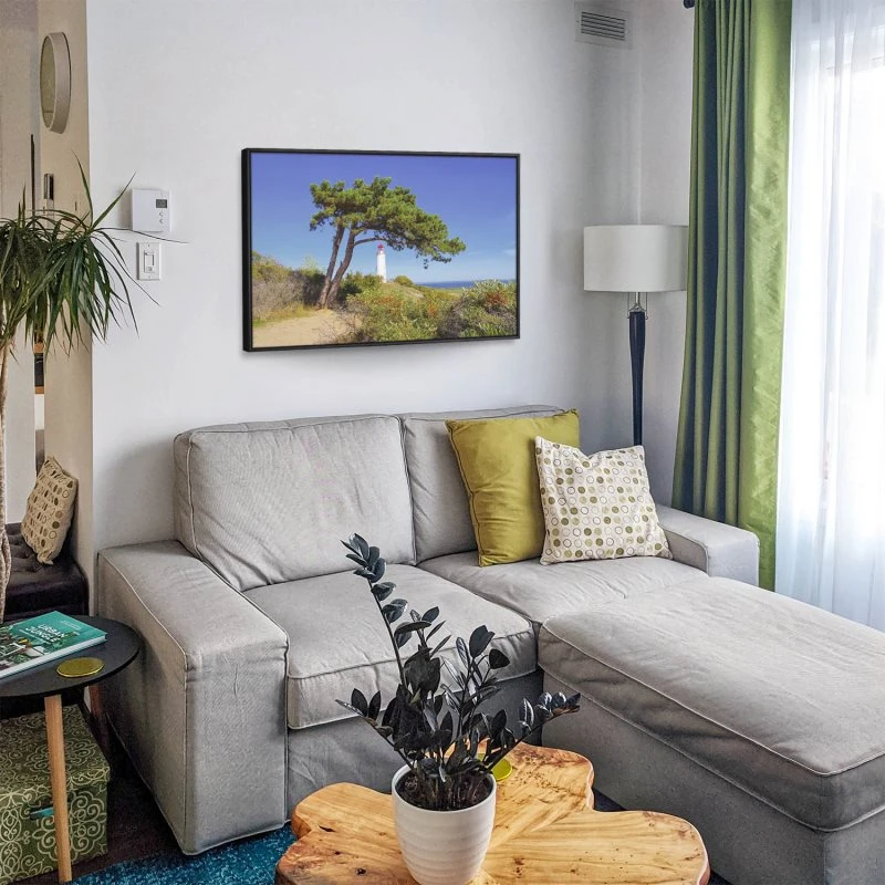 Strand & Meer Leuttchtturm Hiddensee Ostsee im schwarzen Bilderrahmen, 120x60cm