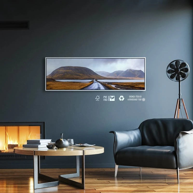 Berge & Gebirge Halbinsel Snæfellsnes Island im weißen Bilderrahmen, 150x50cm