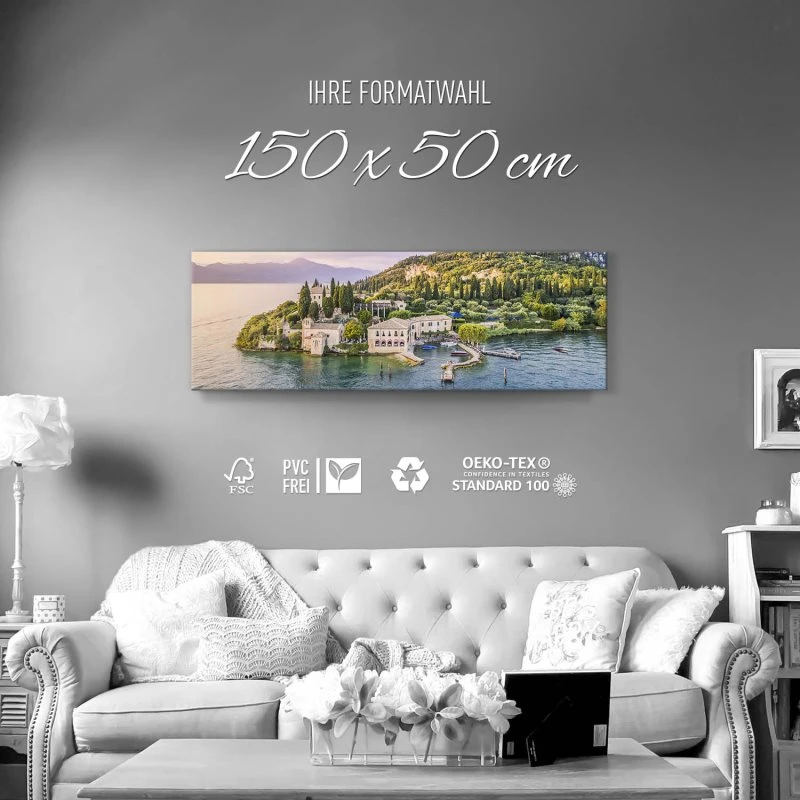 Strand & Meer Punta San Vigilio, Gardasee als Leinwand Bild 150x50cm