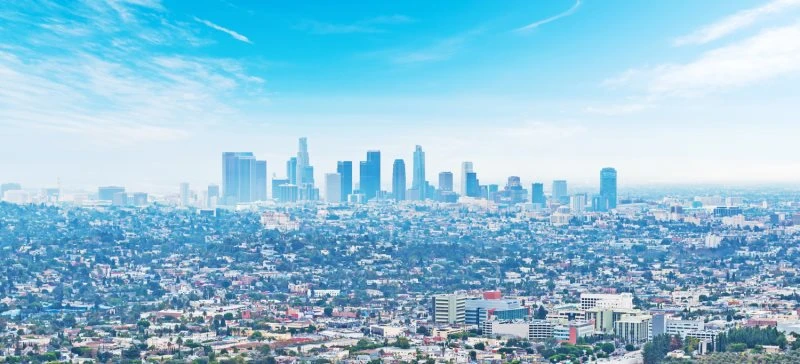 Skyline Los Angeles Panorama als Acrylglasverbund Bild 110x50cm