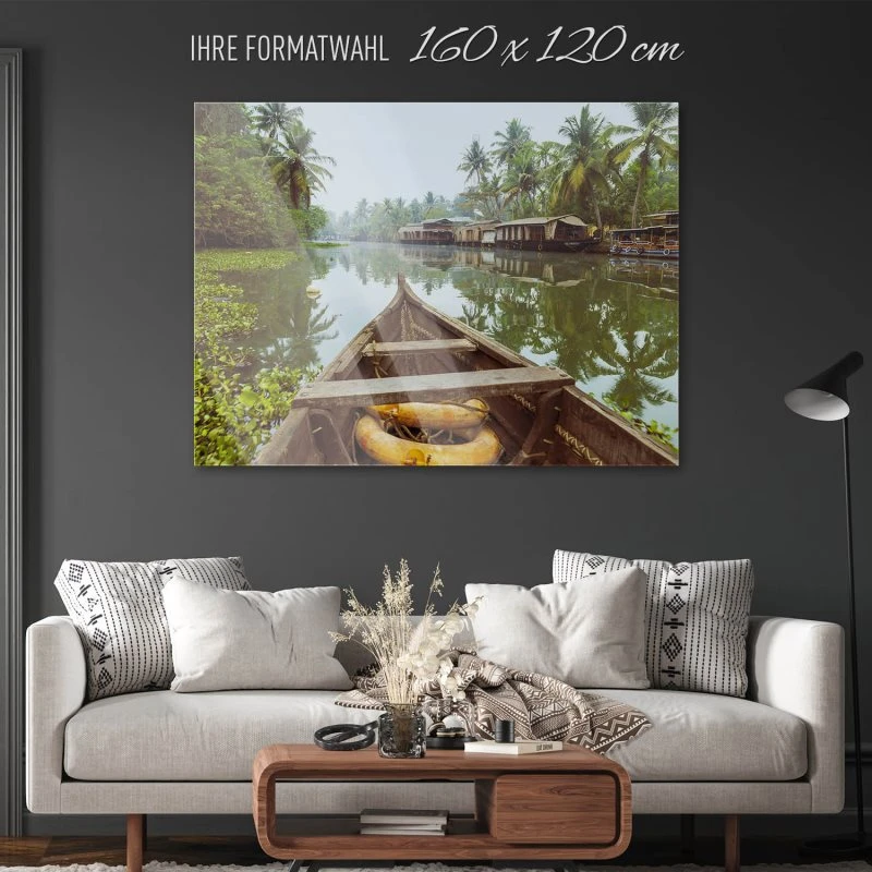 Acrylglasbild XXL, Flüsse & Seen Kumarakom Indien 160x120cm groß