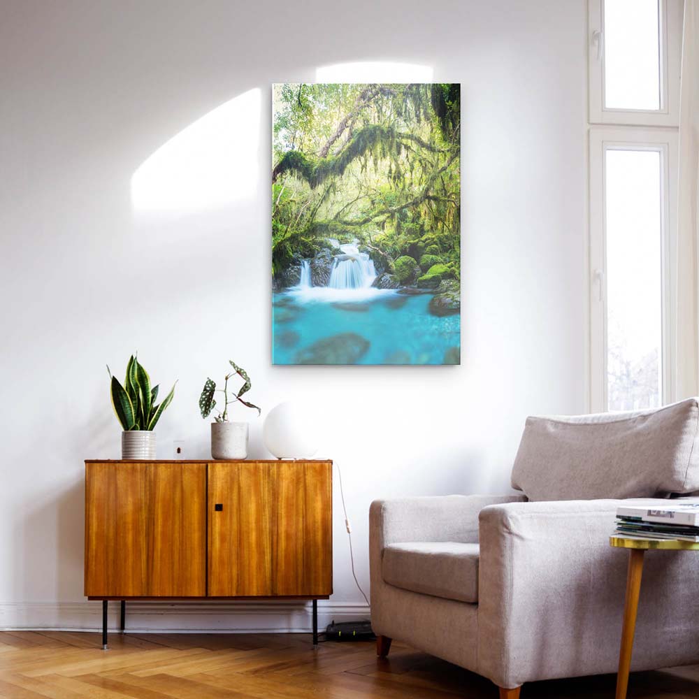 Acrylglasbild Dschungel, idylischer Bachlauf, 110x50cm groß