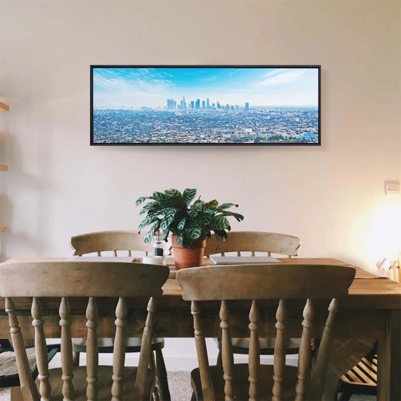 Skyline Los Angeles Panorama im schwarzen Bilderrahmen, 150x100cm