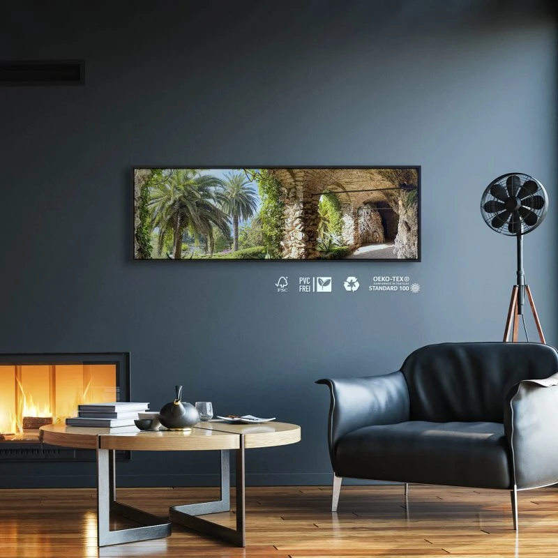 Strand & Meer Isola del Garda, Insel Gardasee im schwarzen Bilderrahmen, 150x50cm